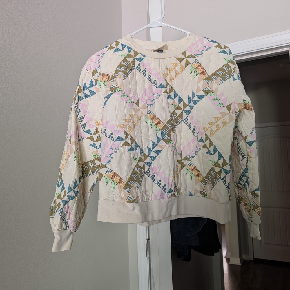 Cream Quilted Geometric Print Sweatshirt